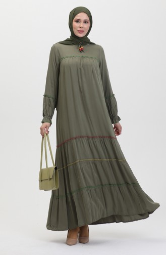 فستان سادة طويل للمحجبات 25Y1173-05 أخضر عسكري 25Y1173-05