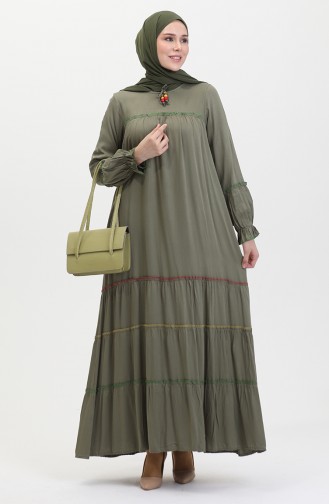 فستان سادة طويل للمحجبات 25Y1173-05 أخضر عسكري 25Y1173-05