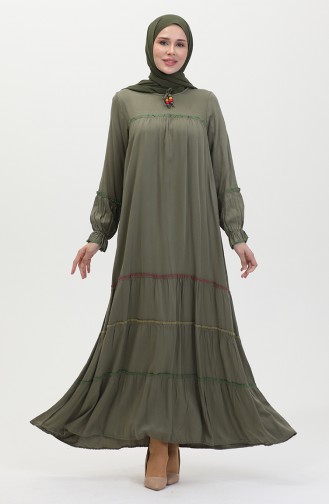 فستان سادة طويل للمحجبات 25Y1173-05 أخضر عسكري 25Y1173-05