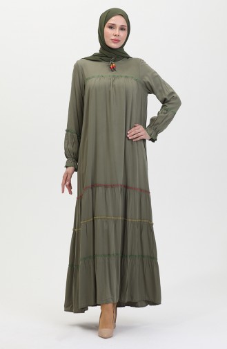 فستان سادة طويل للمحجبات 25Y1173-05 أخضر عسكري 25Y1173-05