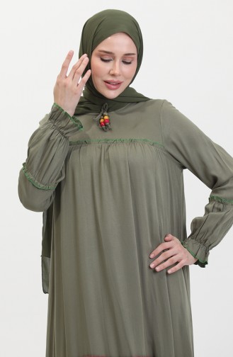 فستان سادة طويل للمحجبات 25Y1173-05 أخضر عسكري 25Y1173-05
