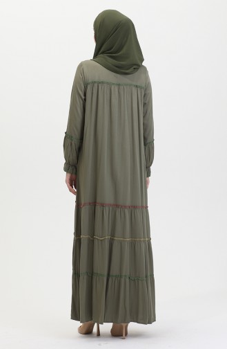 فستان سادة طويل للمحجبات 25Y1173-05 أخضر عسكري 25Y1173-05