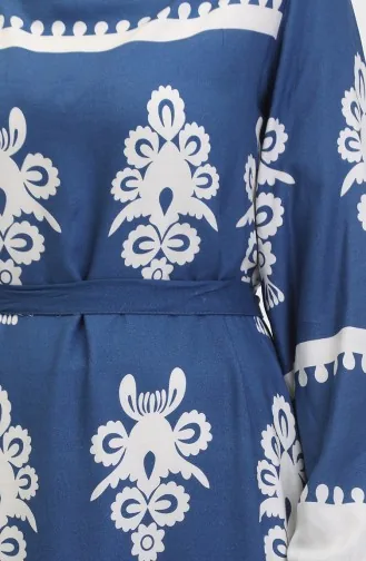 Robe Viscose A Motifs Et Ceinturée 0443-01 Indigo 0443-01