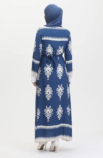 Robe Viscose A Motifs Et Ceinturée 0443-01 Indigo 0443-01
