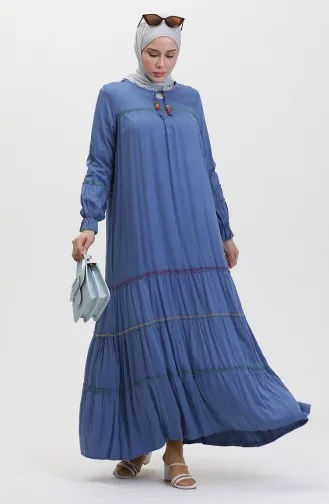 Robe Froncee Colorée Avec Surjets 25Y1173-02 Indigo 25Y1173-02