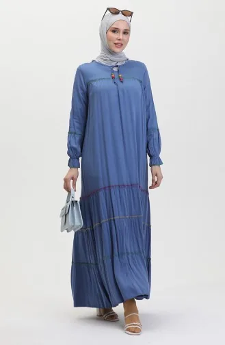 Robe Froncee Colorée Avec Surjets 25Y1173-02 Indigo 25Y1173-02