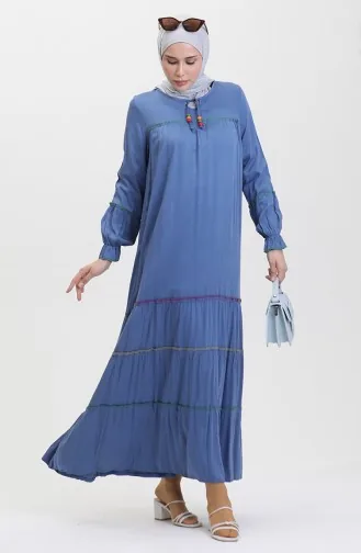 Robe Froncee Colorée Avec Surjets 25Y1173-02 Indigo 25Y1173-02