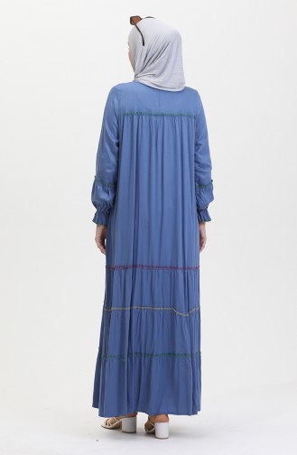 Overlocked Colored Smocked Dress 25y1173-02 İndigo 25Y1173-02