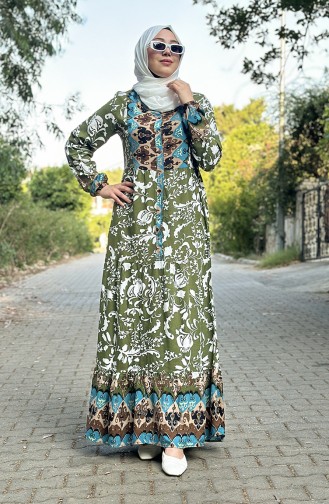 Robe Viscose à Motifs 0139-05 Khaki Brun 0139-05