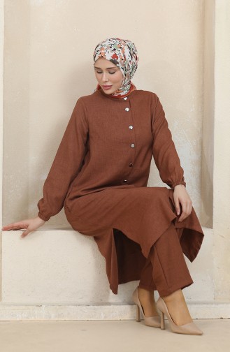Geknöpfte Tunika-Hose Doppelanzug 1002-03 Braun 1002-03