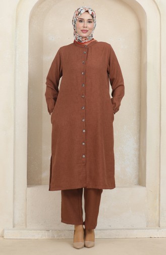 Geknöpfte Tunika-Hose Doppelanzug 1002-03 Braun 1002-03