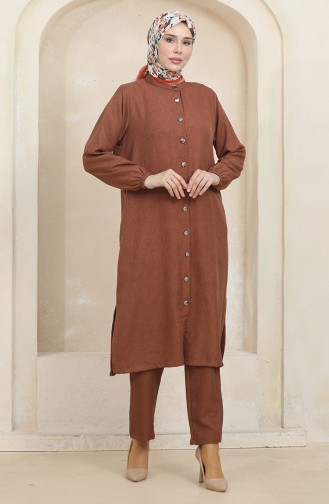 Geknöpfte Tunika-Hose Doppelanzug 1002-03 Braun 1002-03