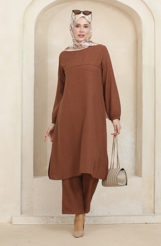 Elastic Sleeve Tunic Trousers Double Suit 1005-05 Brown 1005-05