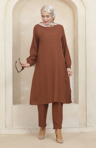 Elastic Sleeve Tunic Trousers Double Suit 1005-05 Brown 1005-05