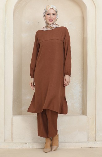Elastic Sleeve Tunic Trousers Double Suit 1005-05 Brown 1005-05