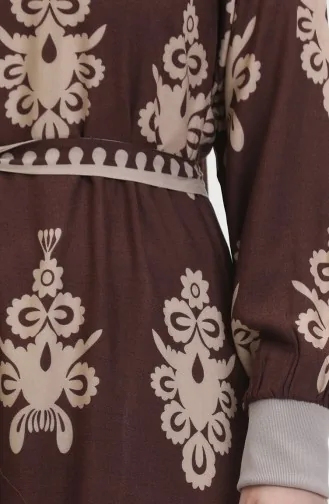 Viscose-jurk Met Patroon En Riem 0443-03 Bruin 0443-03