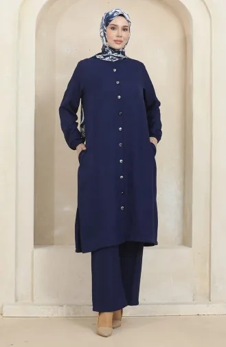 Düğmeli Tunik Pantolon İkili Takım 1002-04 Lacivert
