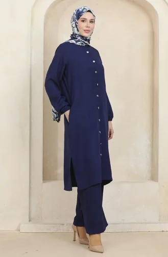 Düğmeli Tunik Pantolon İkili Takım 1002-04 Lacivert