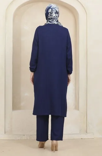 Düğmeli Tunik Pantolon İkili Takım 1002-04 Lacivert
