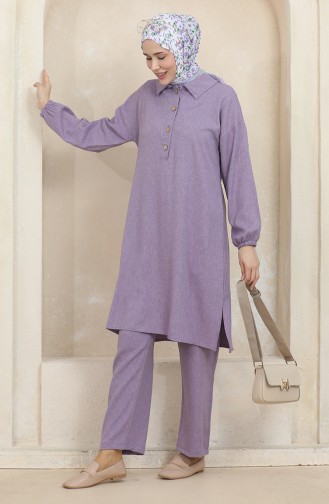 Gömlek Yaka Tunik Pantolon İkili Takım 1003-05 Lila