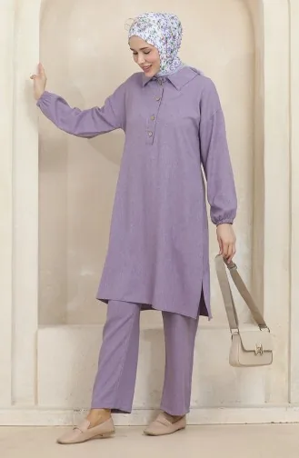 Ensemble Deux Pièces Tunique Pantalon Col Chemise 1003-05 Lilas 1003-05
