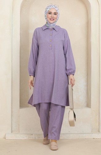 Gömlek Yaka Tunik Pantolon İkili Takım 1003-05 Lila