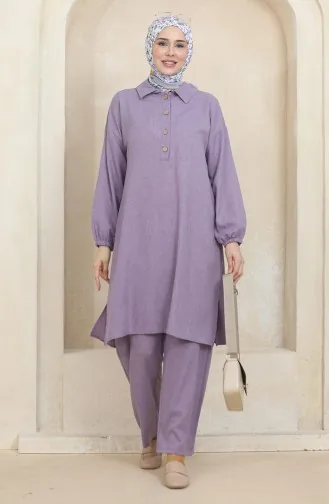 Ensemble Deux Pièces Tunique Pantalon Col Chemise 1003-05 Lilas 1003-05