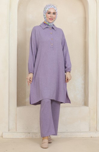 Gömlek Yaka Tunik Pantolon İkili Takım 1003-05 Lila