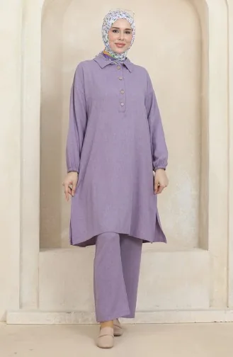Ensemble Deux Pièces Tunique Pantalon Col Chemise 1003-05 Lilas 1003-05
