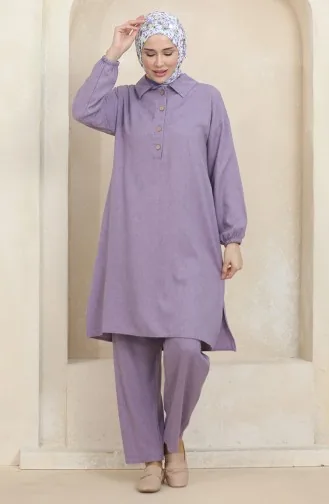 Ensemble Deux Pièces Tunique Pantalon Col Chemise 1003-05 Lilas 1003-05