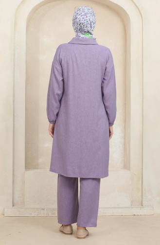 Gömlek Yaka Tunik Pantolon İkili Takım 1003-05 Lila