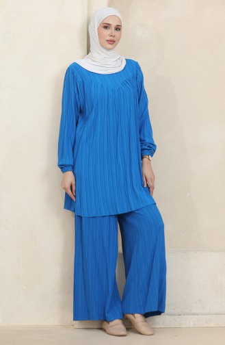 Ensemble Double Pantalon Tunique Détaillée à Rassembler 1001-03 Bleu 1001-03
