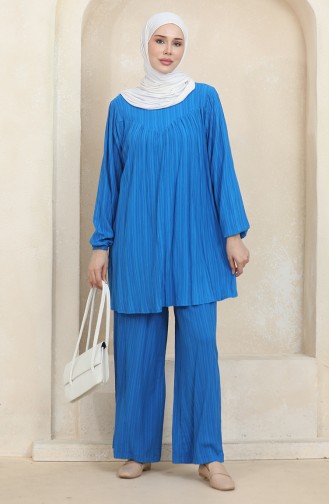 Ensemble Double Pantalon Tunique Détaillée à Rassembler 1001-03 Bleu 1001-03