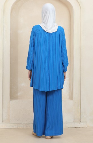 Ensemble Double Pantalon Tunique Détaillée à Rassembler 1001-03 Bleu 1001-03