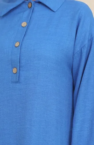 Gömlek Yaka Tunik Pantolon İkili Takım 1003-01 Mavi