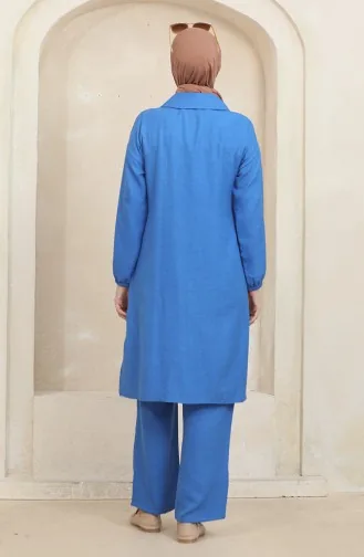 Gömlek Yaka Tunik Pantolon İkili Takım 1003-01 Mavi