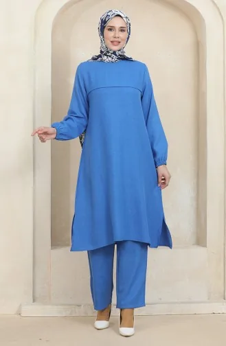Elastic Sleeve Tunic Trousers Double Suit 1005-03 Blue 1005-03