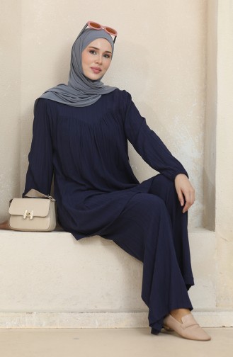Büzgü Detaylı Tunik Pantolon İkili Takım 1001-05 Lacivert