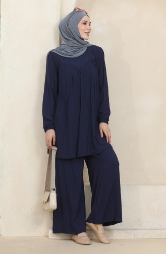 Büzgü Detaylı Tunik Pantolon İkili Takım 1001-05 Lacivert