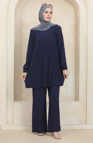 Büzgü Detaylı Tunik Pantolon İkili Takım 1001-05 Lacivert