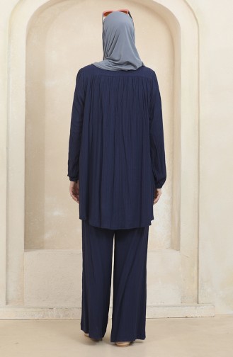 Büzgü Detaylı Tunik Pantolon İkili Takım 1001-05 Lacivert