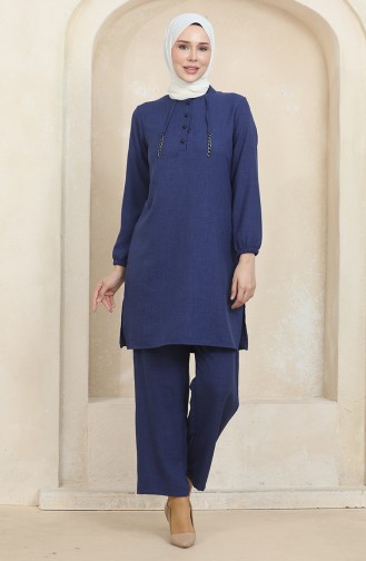 Button Detailed Tunic Trousers Two Piece Set 1004-03 Saxe 1004-03