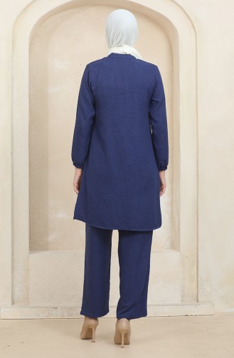 Button Detailed Tunic Trousers Two Piece Set 1004-03 Saxe 1004-03