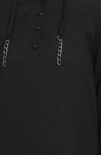 Button Detailed Tunic Trousers Two Piece Suit 1004-06 Black 1004-06