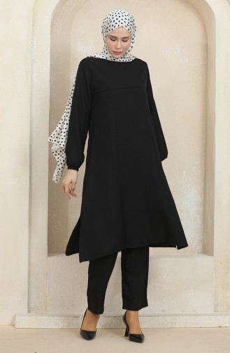 Ensemble Deux Pièces Tunique Pantalon Manches Elastiques 1005-01 Noir 1005-01