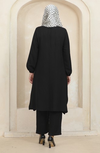 Ensemble Deux Pièces Tunique Pantalon Manches Elastiques 1005-01 Noir 1005-01