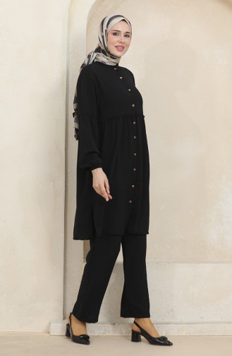 Ensemble Double Pantalon Tunique à Fronces En Tissu Aerobin 1006-05 Noir 1006-05