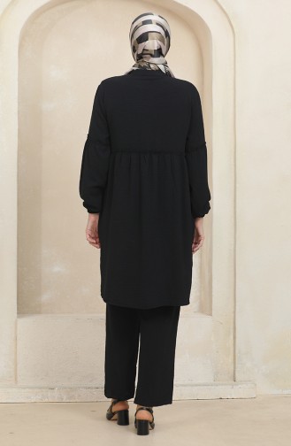 Ensemble Double Pantalon Tunique à Fronces En Tissu Aerobin 1006-05 Noir 1006-05