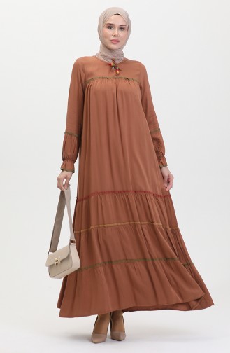 Overlocked Colored Smocked Dress 25y1173-01 Tan 25Y1173-01