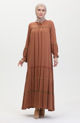 Overlocked Colored Smocked Dress 25y1173-01 Tan 25Y1173-01
